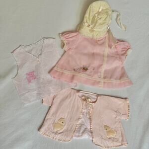 Vintage 1970s Baby Clothing Lot Pink Embroidered Shirt Bonnet Handmade 0-6 mo